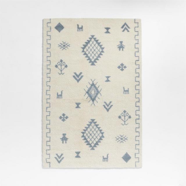 Gabey Figures Wool Blue Kids Area Rug 8x10