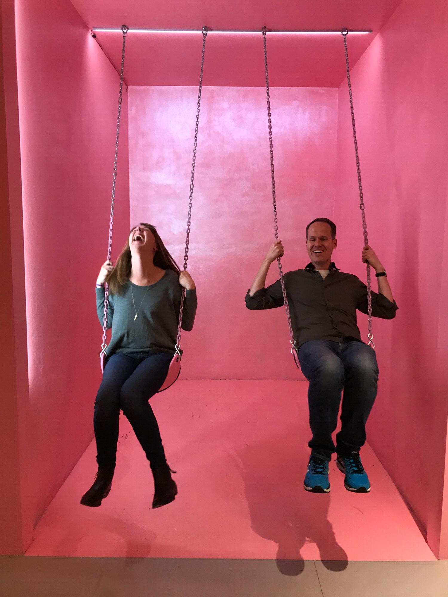 Casual swinging at the Museum of Ice Cream.