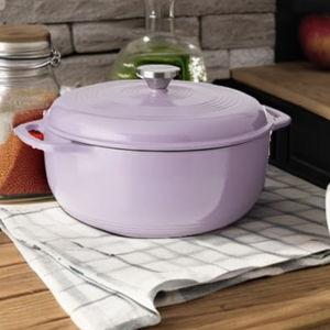 Lodge 6 Quart Enameled Cast Iron Dutch Oven with Lid – Dual Handles – Oven Safe up to 500° F or on Stovetop - Use to Marinate, Cook, Bake, Refrigerate and Serve – Lilac