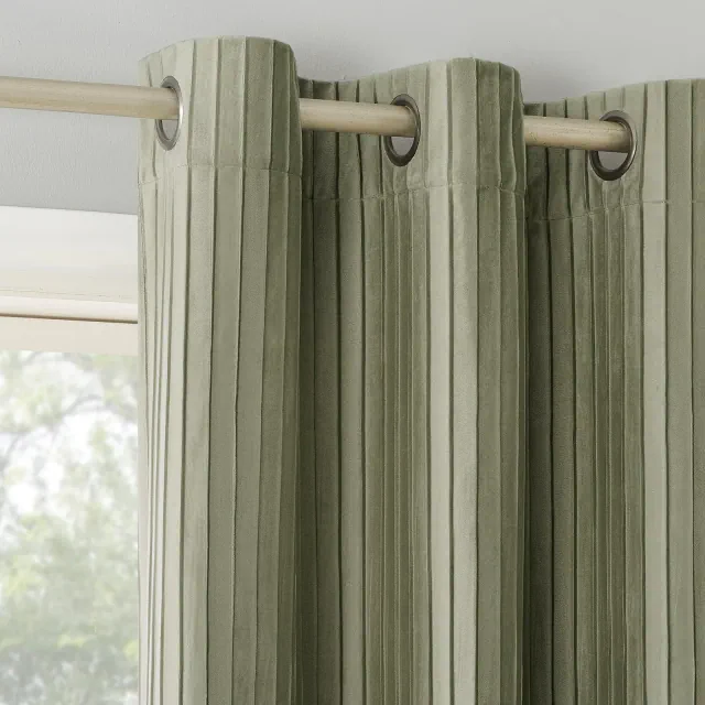 40"x84" Sun Zero Blackout Cascade Pleated Velvet Grommet Curtain Panel Sage Green: Modern Indoor Decor