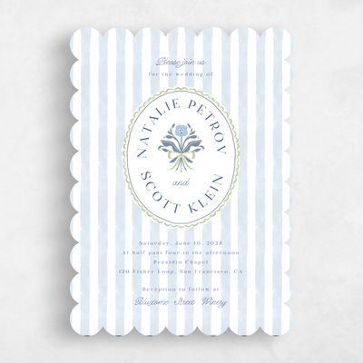 Blue Scalloped Wedding Invitation - Clematide Portrait
