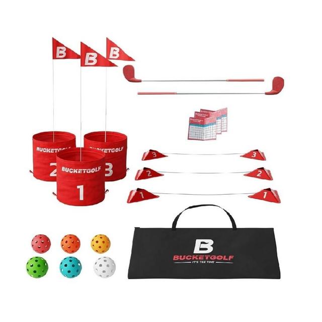 bucketgolf Original Game 3 Hole Travel Set with Clubs - #1 New Backyard Golf Game for The Yard and All Ages Adults and Kids. Beach, Park, School. (1 Right + 1 Left Club)