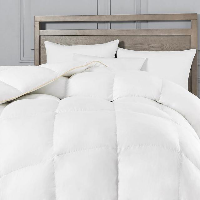KAKABELL Goose Down Feather Comforter Queen Size Quilted White Duvet Insert Noiseless Ultra Soft and Cozy Comforter Baffle Box Design Bed Insert with Corner Tabs-90"x90"