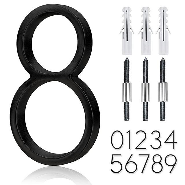 5" Stainless Steel Floating House Number, Metal Modern House Numbers, Garden Door Mailbox Decor Number with Nail Kit, Coated Black, 911 Visibility Signage (8)