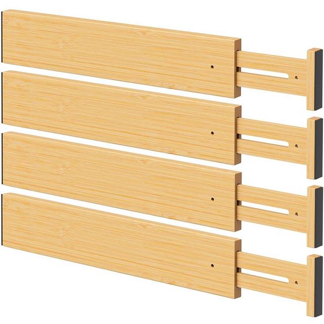 BAMBUROBA Bamboo Drawer Dividers, Adjustable Organizer for Kitchen & Bedroom, Expandable 17-22" Drawer Separators, 4-Pack