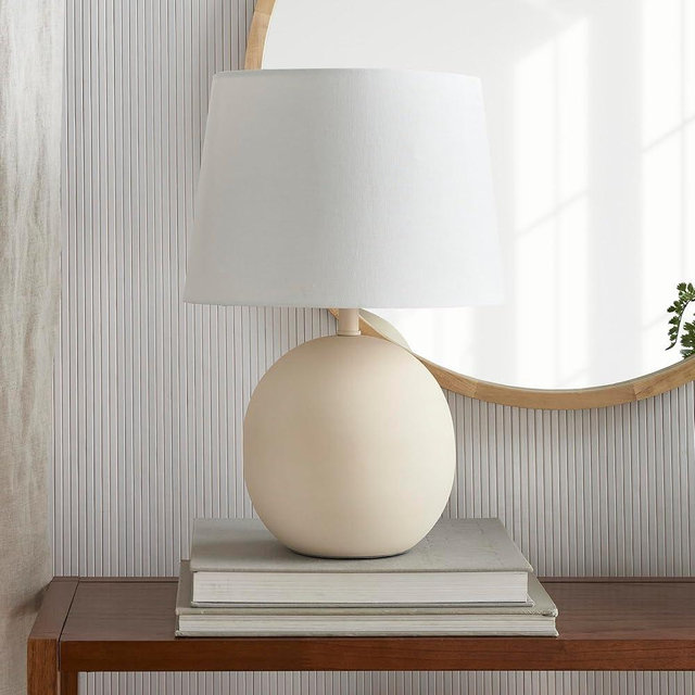 Nourison 18" Off-White Round Metal Table Lamp for Bedroom, Living Room, Dining, Entryway