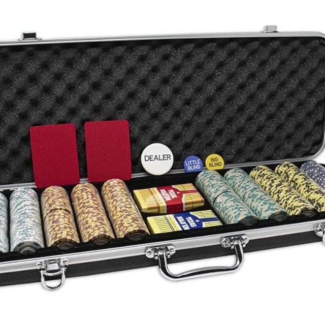 DA VINCI Monte Carlo Poker Club Set of 500 14 Gram 3 Tone Chips with Upgrade Ding Proof Black ABS Case, 2 Decks Plastic Playing Cards, 2 Cut Cards, Dealer and Blind Buttons