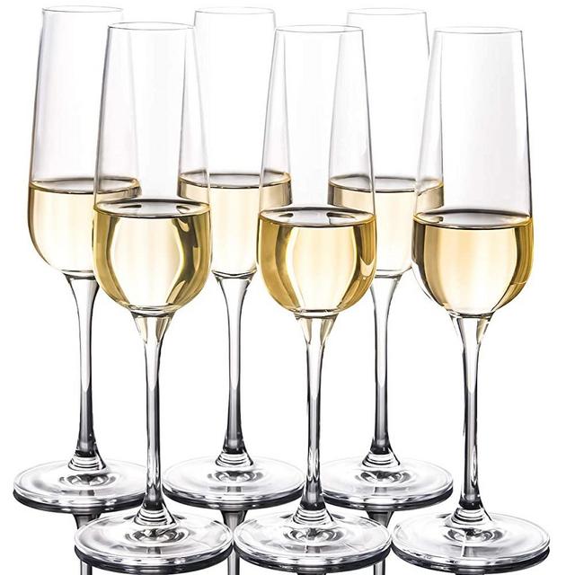 FAWLES Crystal Champagne Flutes Set of 6 - Classic Clear Stemmed Champagne Flute Glasses, 7 Ounce, Idea for Anniversary, Party, Wedding