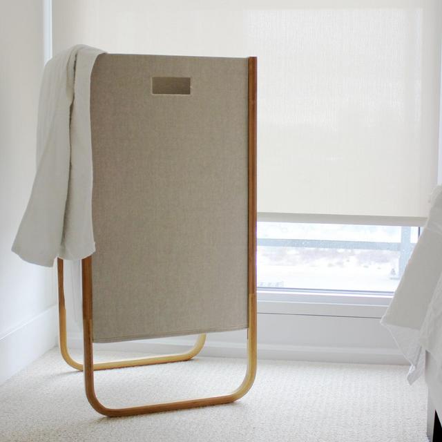 Woven Beige with Bamboo Frame Paper Laundry Hamper