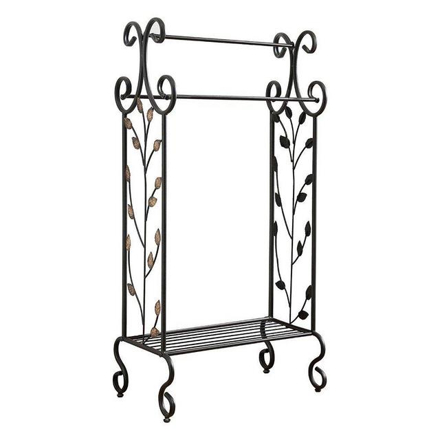 Kings Brand Furniture Black Metal with Gold Leaf Free Towel Rack Stand with Shelf