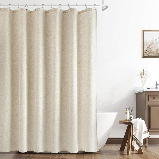 Naturoom 78 Inches Long Shower Curtain,Tall Country Boho Farmhouse Linen Shower Curtains for Bathroom Natural Cloth Weighted Fabric Shower Curtain Liner with Hooks, Beige/Cream, 72x78