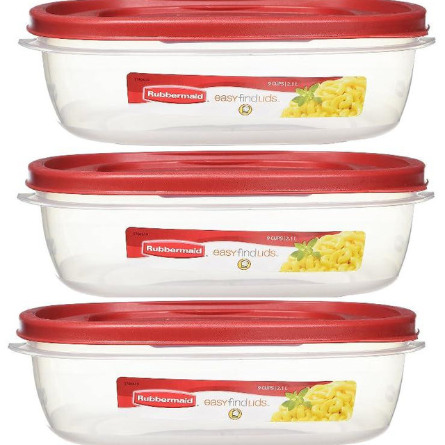 Utensilux Rubbermaid Food Storage Containers Nine Cup Food Storage Containers 7 Peice Set, Easy Find Lids, 3 Containers, 3 Lids Chalk Pen And Chalk Labels