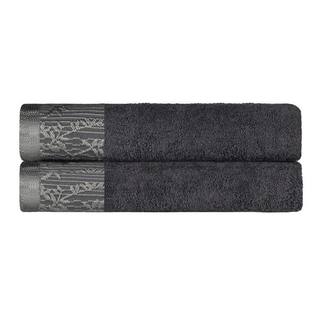 100% Cotton Medium Weight Floral Border Bath Towels , Grey - Blue Nile Mills