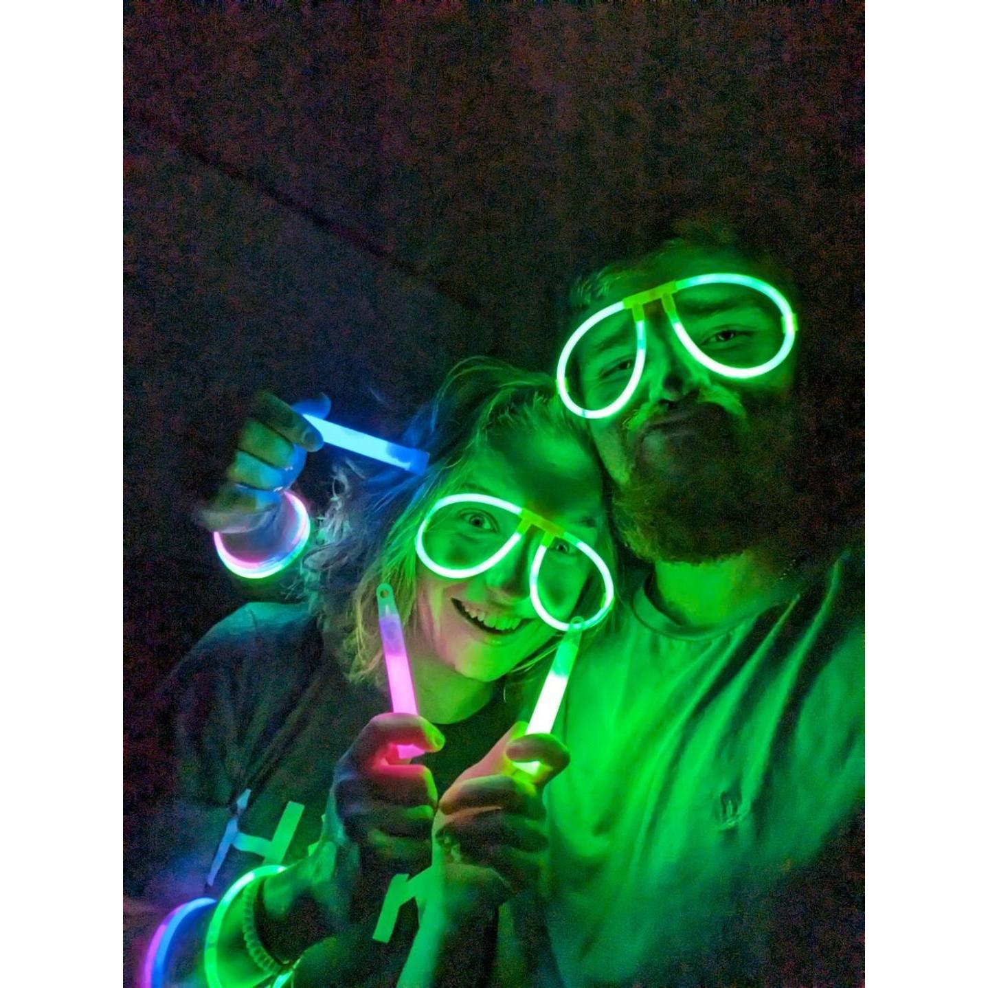We found out that we both love glow sticks! We recommend having a glow stick party!
