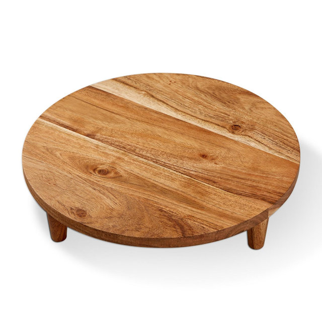 tag Arc Round Footed Server Natural Acacia Wood Everyday Serving Tray
