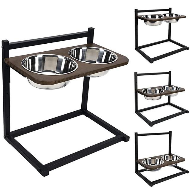 Emfogo Dog Food Bowls Raised Dog Bowl Stand Feeder Adjustable Elevated 3 Heights 5in 9in 13in with Stainless Steel Food Elevated Dog Bowls for Large Dogs and Cats 16.5x16 inch,Patented