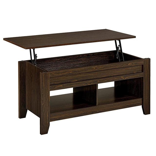 YAHEETECH Lift Top Coffee Table with Hidden Storage Compartment & Seperated Lower Shelf, Rising Tabletop Dining Table for Living Room, 24.2in H, Espresso