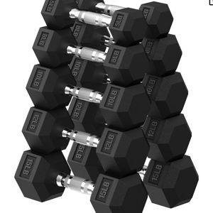 Hex Dumbbell 100l lb Set - Pair of 5, Rubber Encased Exercise & Fitness Dumbbells for Home Gym, Hand Weights for Strength Training