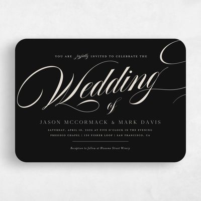 Black Rounded Wedding Invitation - Marquis Landscape