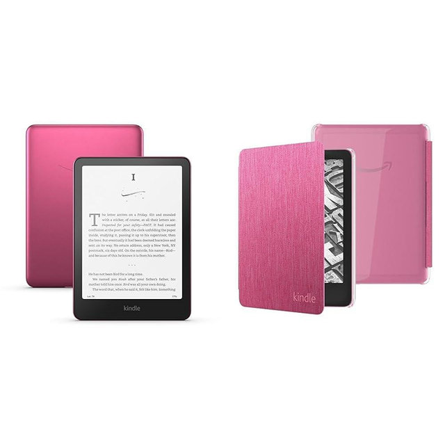 Kindle Paperwhite Clear Case Bundle: Includes Amazon Kindle Paperwhite Signature Edition 32GB (newest model) | Metallic Raspberry & Clear Back Case | Raspberry