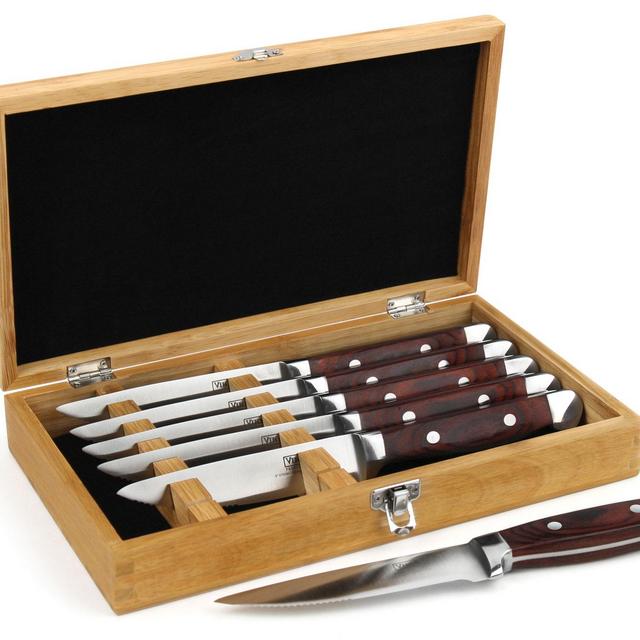 Viking Steak Knives Set of 6 with Case - Serrated, Pakkawood Handles | Cutlery and More