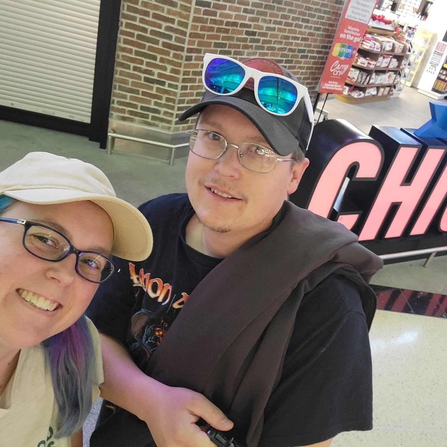 March 2nd, 2025. Leaving Chicago (a brief 3-5-ish hour overnight) at Midway Airport, on our way to Punta Cana, D.R. (Anthony's 1st time in IL) & we were Exhausted after TRYING to Sleep at Midway!