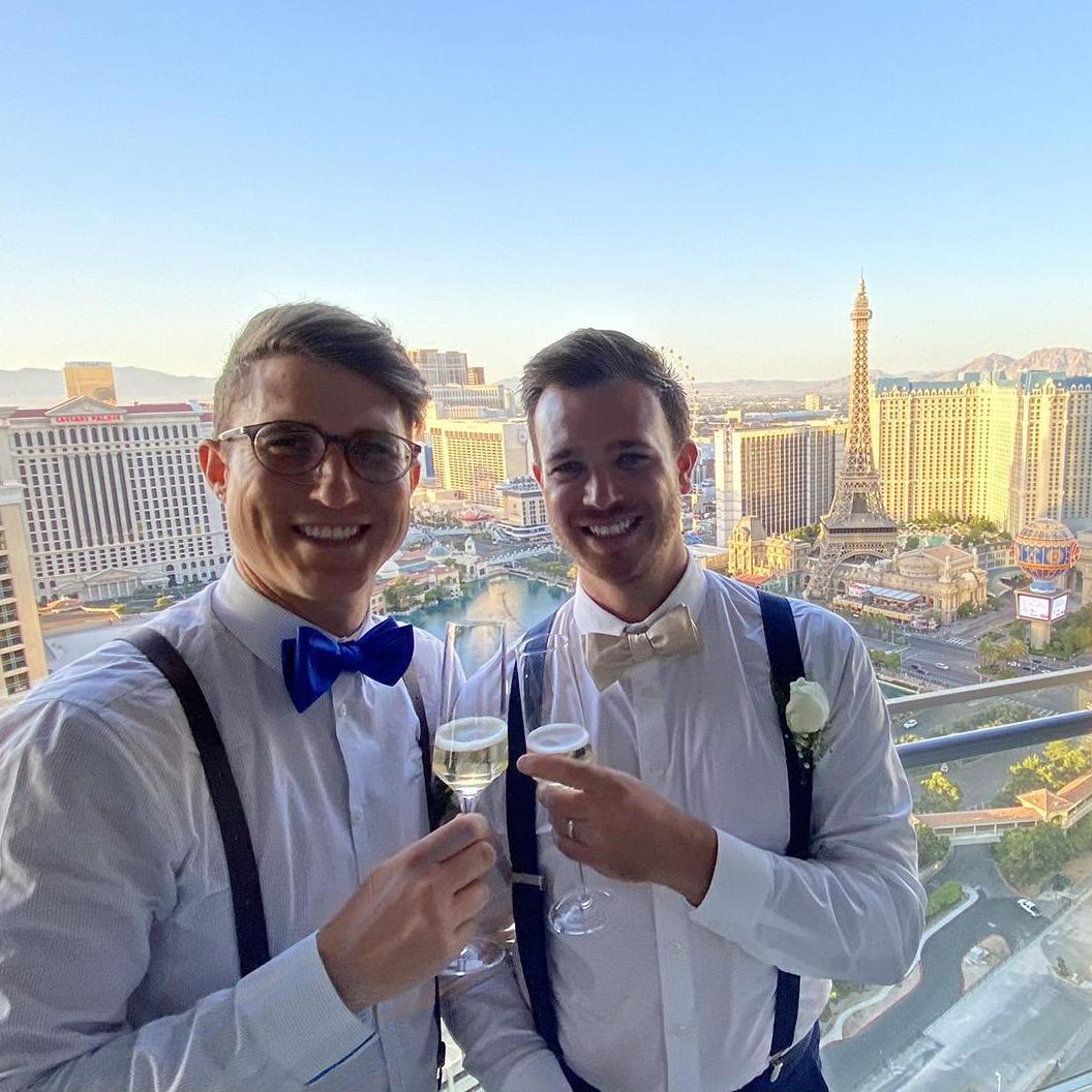 Toasting on our balcony