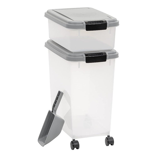 Amazon Basics 3-Piece Airtight Dog Food Storage Container Combo with Scoop, 33 and 12 QT
