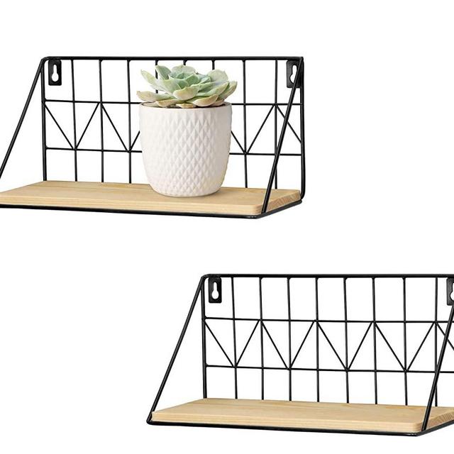 Mkono 2 Set Floating Shelves Wall Mounted Rustic Metal Wire Storage Shelves for Picture Frames, Collectibles, Decorative Items, Great for Living Room, Office, Bedroom, Bathroom, Kitchen, 11 1/2 Inches
