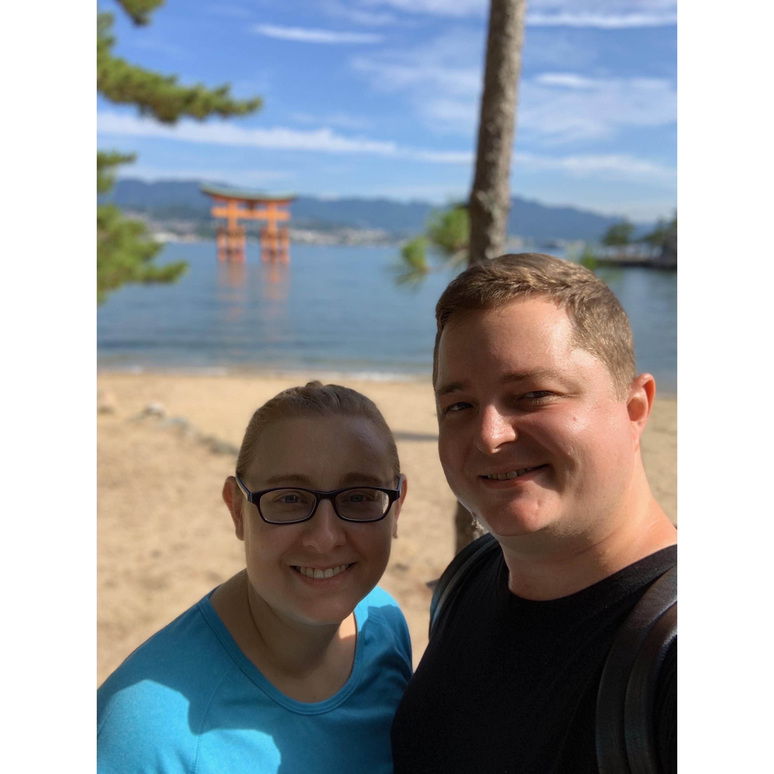 Checking out the floating torii gate in Miyajima, Japan in July 2019.