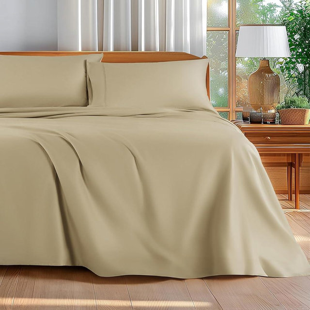 Shilucheng 100% Cotton Queen Size Sheets Set - 600 Thread Count，Luxury Egyptian Cotton Bed Sheets，5-Star Hotel Quality Sheets, Breathable & Cooling, 16 Inch Deep Pocket - 4 Piece (Linen, Queen)