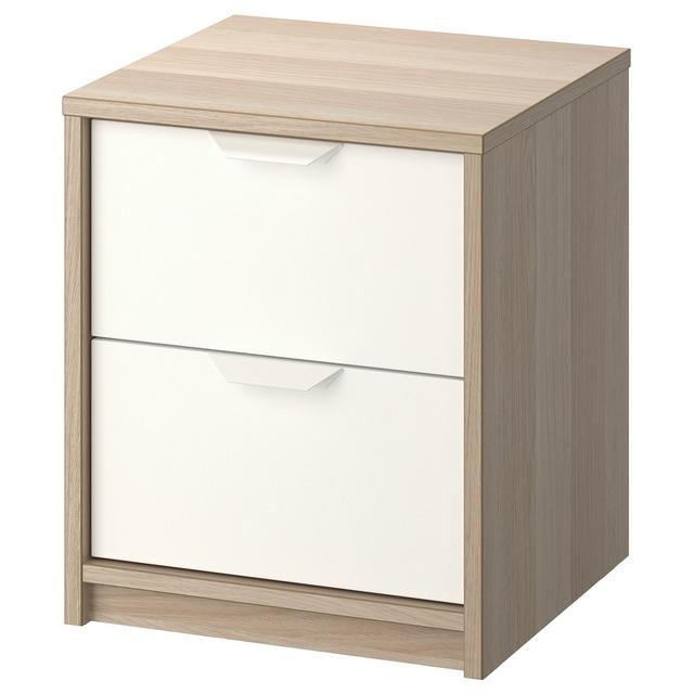 ASKVOLL                              2-drawer chest, white stained oak effect, white, 16 1/8x18 7/8 "