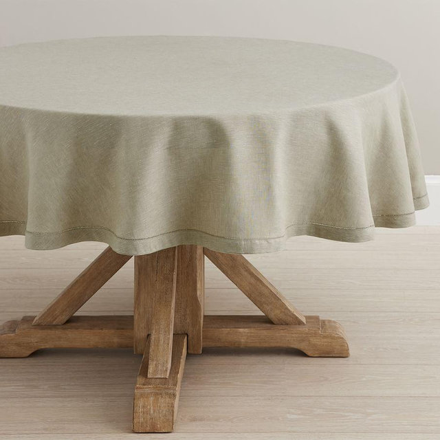 Belgian Linen Round Tablecloth, 70" - Eucalyptus