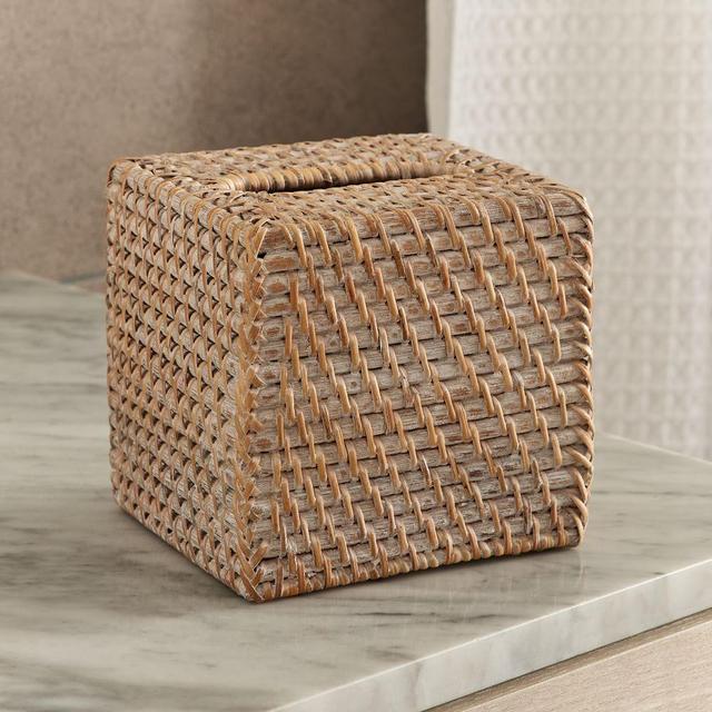 Modern Weave Bath Collection, Tissue Box, Wicker, White Wash