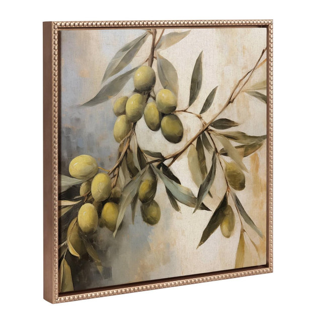 Kate & Laurel All Things Decor 22"x22" Sylvie Beaded Olive Tree Framed Canvas by The Creative Bunch Studio Gold