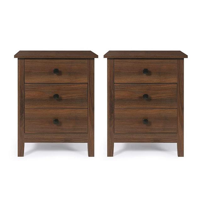 GBU Bedroom Nightstands - Set of 2 Wooden Night Stands with 3 Drawers for Home Bedside End Table Large Storage Furniture, Brown Wood Grain