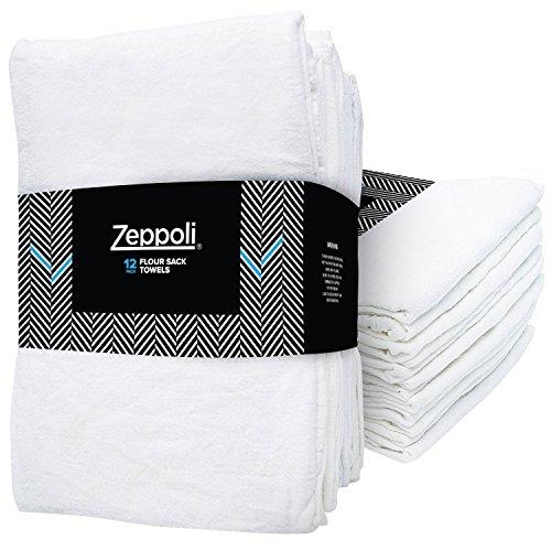 Zeppoli 12-Pack Flour Sack Towels - 31 x 31 Inches Kitchen Towels - Absorbent White Dish Towels - 100% Ring Spun Cotton Bar Towels