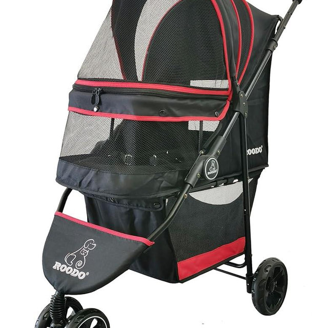 ROODO Escort 3 Wheel Dog Cat Pet Stroller for Small/Medium Dogs Cats Best Lightweight Foldable Portable Compact Jogger Travel All Terrain Pet Gear System Puppy Doggie Bunny Kitty Stroller(Black)