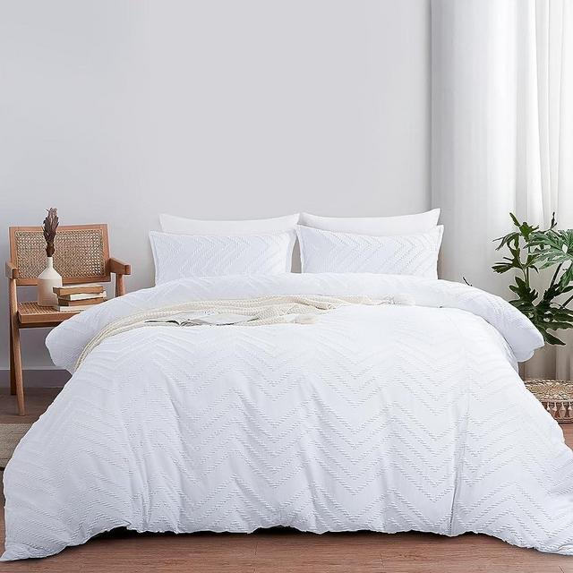 HOMBYS Oversized King Duvet Cover Set 120x128,Cream White Tufted Duvet Cover with 2 Pillowcases, Boho Duvet Cover Set for All Season with Zipper Closure, Shabby Chic 3 Pieces Soft Bedding Set