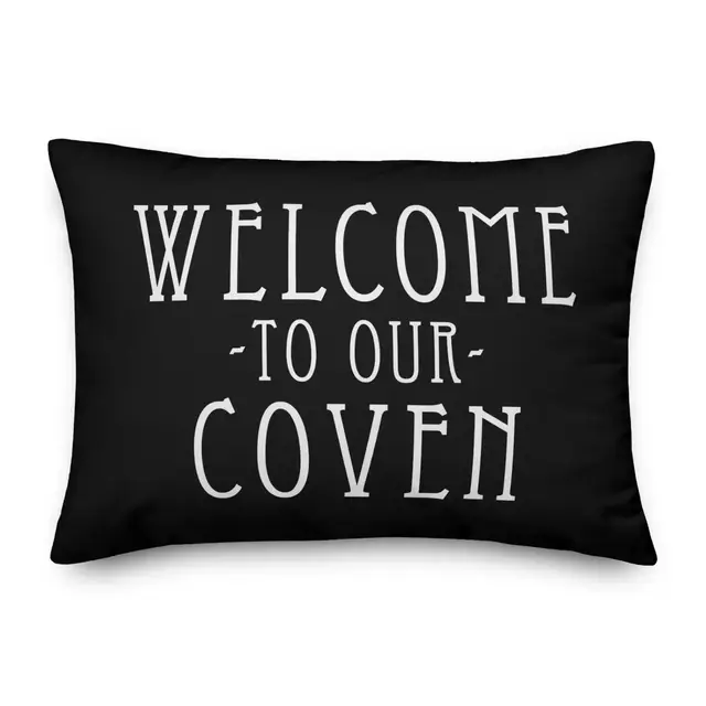 Designs Direct "Welcome to our Coven" Rectangle Throw Pillow in Black