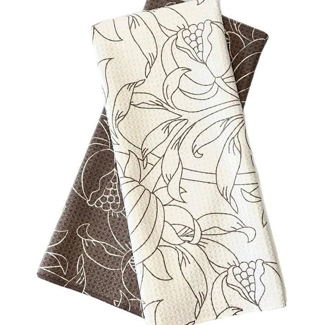 Trig Kitchen Towel. Tea Towel. Dish Cloth. Double Sided Design. Quick Dry Waffle Weave Microfiber. Highly Absorbent. Designer Prints. Modern. 2 Pack. Nora.
