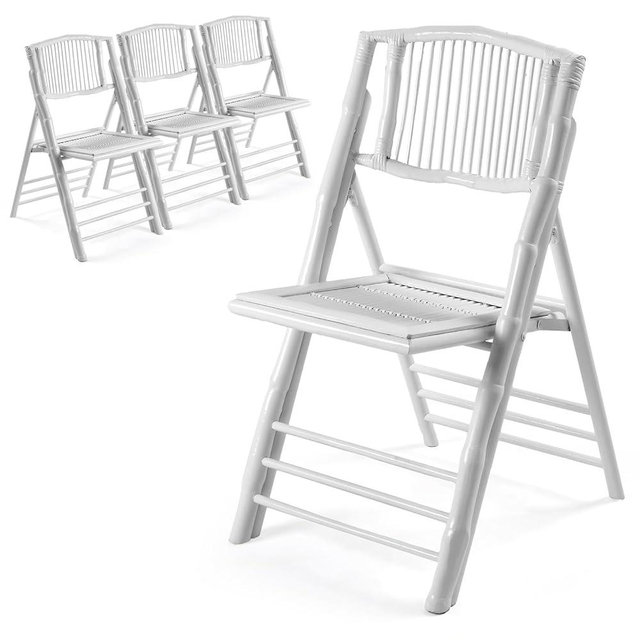 VINGLI Bamboo Folding Chair, Foldable Dining Wood Chairs Comfortable Seat for Outdoor & Indoor, Patio, Porch, Wedding, Party, Event,White (4 Pack)