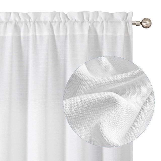 Chyhomenyc White Curtains 84 Inch Length 2 Panels, Faux Linen Textured Semi Sheer Light Filtering Soft Airy Privacy Farmhouse Curtain Drapes for Living Room Bedroom, 40" Wx84 L