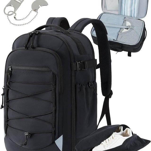 BAGSMART Carry On Travel Backpack, 17.3 Inch Large Travel backpack Carry On Flight Approved, Anti-theft Personal Item Backpack Travel Bag With Shoe Bag, 30L Water Resistant Casual Daypack, Black