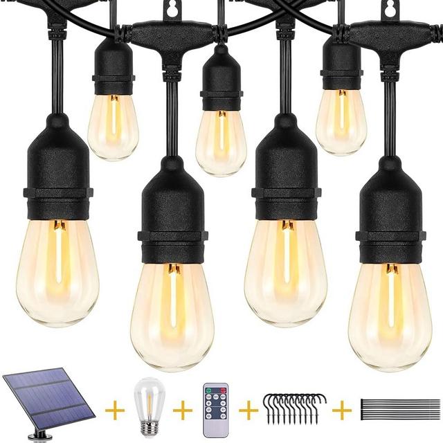 ZJOJO 50FT Solar String Lights Outdoor Waterproof, Solar Outdoor String Lights with 16 Plastic Shatterproof Bulbs, IP65 Grade LED Patio Lights Solar Powered & USB Port, Solar Lights for Outside Decor