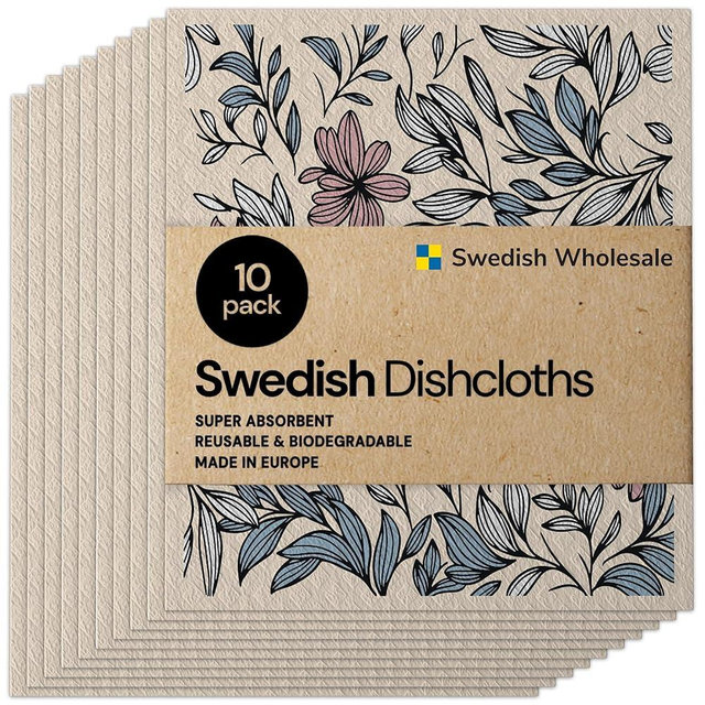 Swedish Wholesale Swedish DishCloths for Kitchen- 10 Pack Reusable Paper Towels Washable - Eco Friendly Cellulose Sponge Microfiber Dish Cloths - Kitchen Essentials - Mini Flower