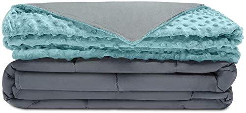 Quility Premium Adult Weighted Blanket & Removable Cover - 15 lbs - 86"x92" - for Individual or Couples Between 100-140 lbs - Queen Size Bed - Premium Glass Beads - Cotton/Minky - Grey/Aqua Color