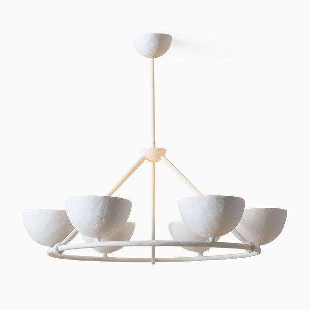 Florent Chandelier, 6 Light, Plaster, White