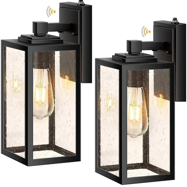 VIANIS Large 2 Pack Outdoor Wall Lights, Dusk to Dawn Black Exterior Garage Lighting Fixture Wall Mount Sconces, Modern Front Porch Lanterns Outside Lights for House, Waterproof Coach Lights Outdoor