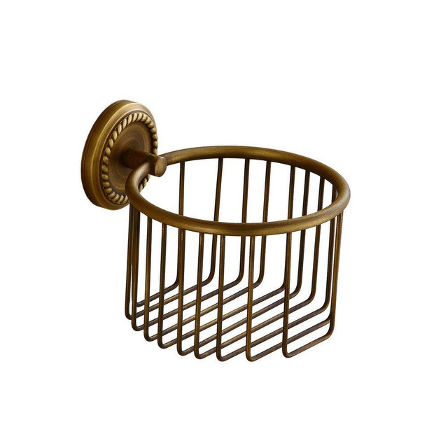 Kelelife Vintage Toilet Paper Holder Wall Mounted Bathroom Roll Tissue Wire Basket, Antique Brass